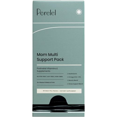 Perelel Mom Multi Support Pack, Postnatal Vitamins for Women with Omega 3 Dha, Iron, Collagen, & Vitamin B12 to Support Postpartum Health, Soy & Gluten Free, Non GMO, 30 Daily Pill Packs