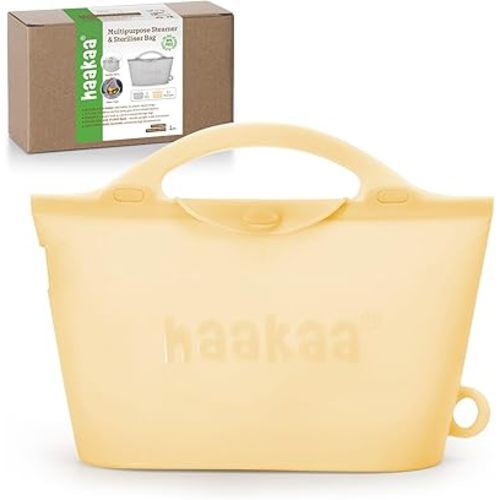 Haakaa Silicone Microwave Steamer & Steriliser Bag, 2000ml Large Capacity Reusable Steaming Bags for Baby Bottles/Breast Pump/Accessories/Pacifiers/Teethers,Great for Home and On-The-Go,Pineapple/1PC