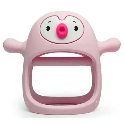 Yummy Baby Cute Penguin Teething Mitten for Babies, Easy to Hold, No-Drop Design, Silicone Baby Teether Toys, Relief from Teething Pain, Nipple Shaped Penguin Hands Comfort Gums (Pink)