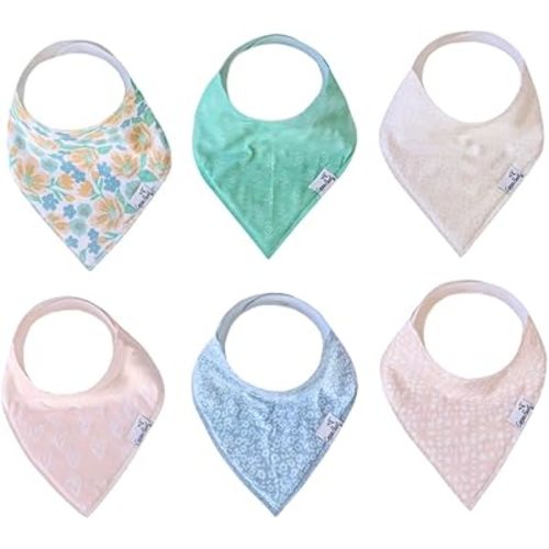 Copper Pearl 6 Pack Soft Cotton Baby Bibs for Drooling and Teething, Absorbent Drool Bibs for Baby Girl, Adjustable to Fit Newborns to Toddlers, Tons of Styles (Sophie Set)