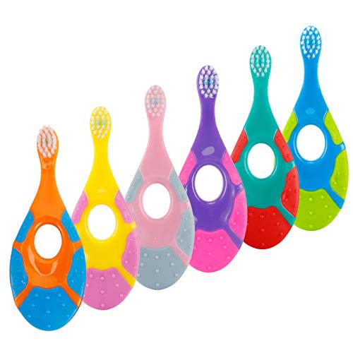 Slotic Baby Toothbrush & Toddler Toothbrush for Age 0-2 Years Old | Extra Soft Bristle for Baby Teeth & Infant Gums | Easy-Grip Finger Handle & Teething Pad | Dentist Recommended | 6-Pack