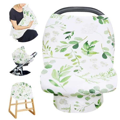 TANOFAR Car Seat Cover for Babies, Green Leaf Car seat Canopy for Boys Girls Newborn, 4IN1 Multiuse - Nursing Breastfeeding Covers, Shopping Cart/Stroller Covers, Scarf, Soft Breathable