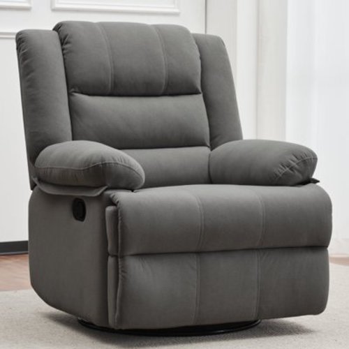 Swivel Rocking Recliner Chair for Adults, Overstuffed Manual Rocker Nursery Recliner Glider, Upholstered Fabric Reclining Single Sofa Chair for Living Room (Grey)