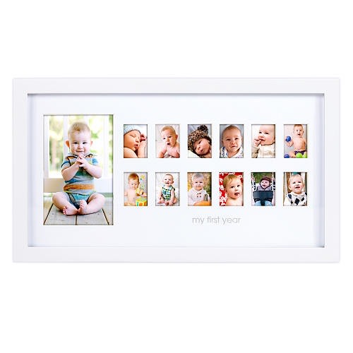 Pearhead "My First Year" White Wooden Wall Frame - 17 inch x 9.5 inch