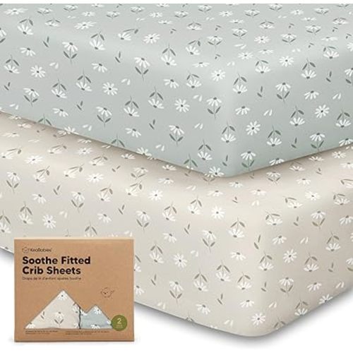 KeaBabies 2-Pack Organic Crib Sheets for Boys, Girls, Jersey Fitted Crib Sheet, Baby Crib Sheets Neutral, Cotton Breathable Crib Sheet, Cute Printed Crib Mattress Sheet, Baby Mattress Sheets (Daisies)