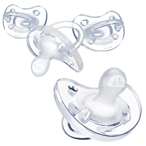 Chicco PhysioForma 100% Soft Silicone One Piece Pacifier for Babies Aged 0-6 Months | BPA & Latex Free | Reusable Sterilizing Case | Clear, 4pk - Clear Four Pack - 0 - 6 months