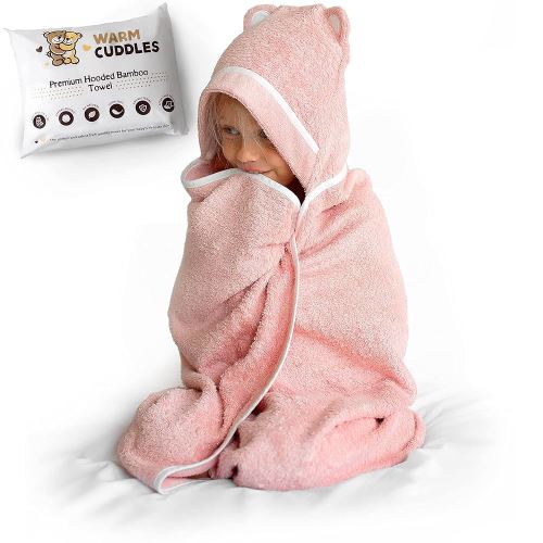 Premium Toddler Towels with Hood | Rayon Made from Bamboo Toddler Bath Towel | Large Hooded Towels for Toddlers | Toddler Towels for Girl Boy (Pink)