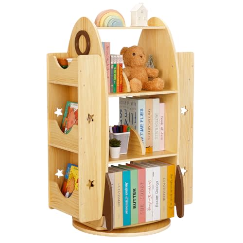 OOOK Rocket Rotating Bookshelf for Kids, 360 Display Spinning Bookshelf Tower with Large Capacity Design, Montessori Toy Shelf for Kids Rooms, Classroom, Play Room