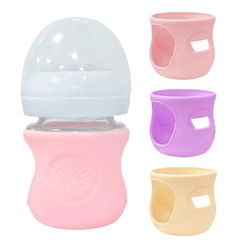 3 Pack Glass Baby Bottle Sleeve for Avent Glass Bottles 4 oz, Anti Breakage Bottle Holder for Baby for Avent Glass Bottles 4oz (3, Pink + Purple + Beige, 4 oz)