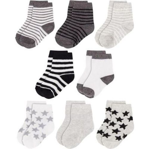 Rising Star Infant Socks for Baby Boys, Crew Ankle Cotton Infant Socks 0-6 months- 8 pack (Gray Stars)