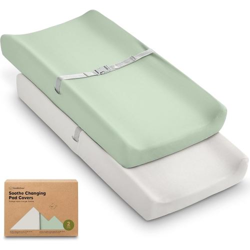 2-Pack Organic Changing Pad Covers for Girl, Boy, Neutral - 100% Cotton Changing Table Pad Cover, Soft Baby Nursery Diaper Changing Pad Sheets, Contour Changing Pads Liners, Change Pad Cover (Sage)