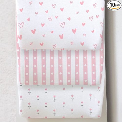 100% Organic Cotton Baby Lounger or Changing Pad Covers with Reenforced Safety Strap Holes. Fits Evolur, Munchkin, Delta, Snuggle Me and More. Multi-Use, Pink for Girl. 3 Pk of Covers Only.