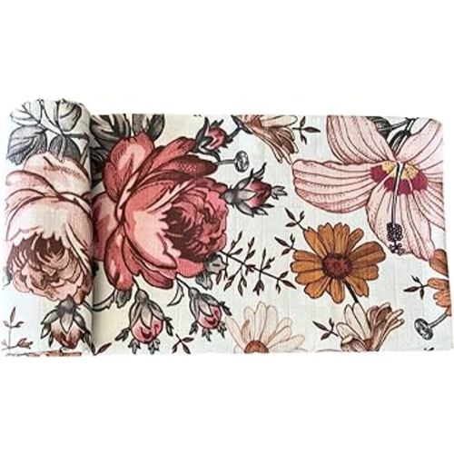 Flower Muslin Swaddle Blanket I Rose Newborn Baby Girl Receiving Blanket Organic Cotton Baby Wrap