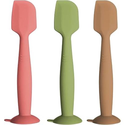 Baby Diaper Cream Spatula 3 Pack Butt Paste Spatula Soft Silicone Diaper Cream Applicator Butt Spatula Baby With Suction Cup Base (Red Green Khaki)