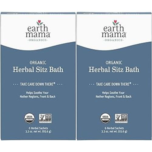 Earth Mama Organic Herbal Sitz Bath | Pregnancy & Postpartum Care, Soothing Sitz Bath for Hemorrhoids Recovery with Witch Hazel, & Calendula (6-Count, 2-Pack)