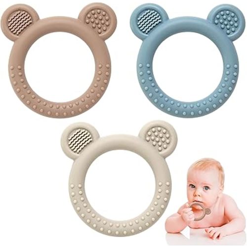 Teething Toys for Babies 0-6 Months, 3 Pack Silicone Baby Toys 6 to 12 Months, BPA Free Soft Textured Teething Relief Soothing Sore Gums Baby Essentials