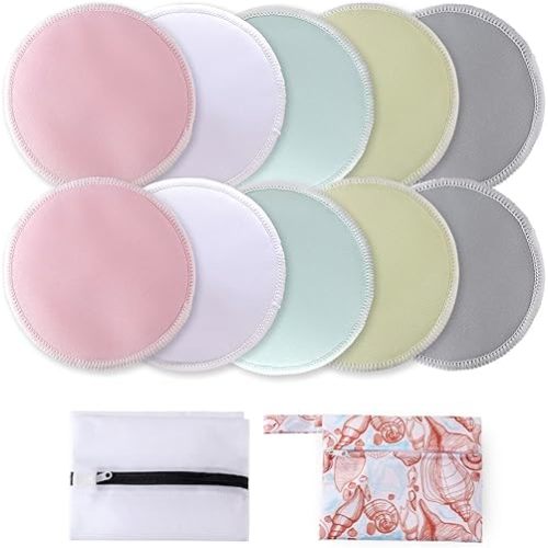 Breast Pads 10pcs Reusable Nursing Pads Washable+ Wet Bag and Laundry Bag - Breast Pads for Leaking Milk - Super Absorbent Nursing Pads Nursing Nipple Pads (Large 4.7")