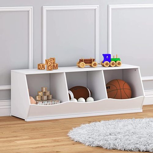 UTEX Toy Storage Organizer,Stackable Kids Toy Storage Cubby with 3 Bins,Toy Boxes and Storage for Playroom,Bedroom,Nursery School,White - Three cubbies
