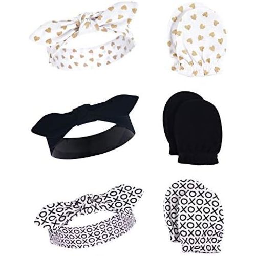 Hudson Baby Baby Girls' Cotton Headband and Scratch Mitten Set