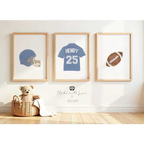 Football Nursery Prints, Football Prints, Personalized Football Jersey Helmet Football Wall Art, Football Boys Room Decor, Football Nursery