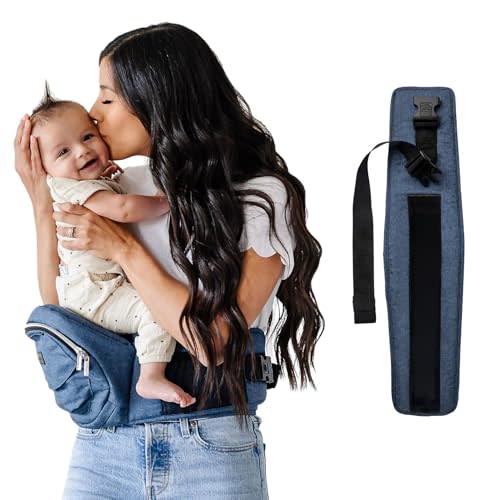 Tushbaby New - Chambray Carrier + Extender. Adjustable up to 71" - USA Safety Certified Hip Seat Baby Carrier - Machine Washable, Ergonomic Newborn + Toddler + Child