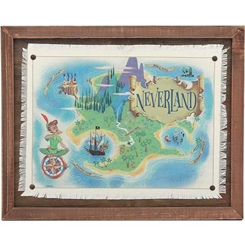 Disney Peter Pan Neverland Map Framed Wood Wall Decor - Vintage Peter Pan Wall Art for Home Decorating