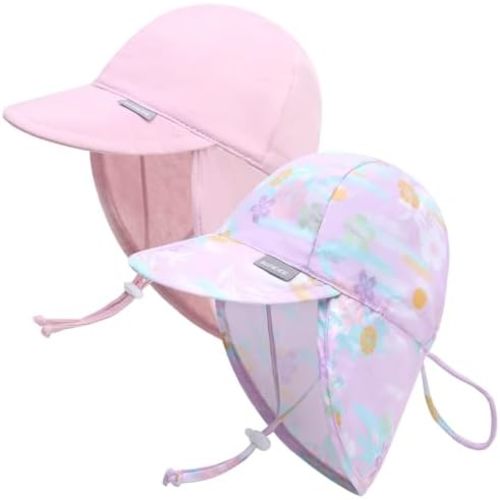 Duoyeree UPF 50+ Baby Sun Protection Hat with Neck Flap Kids Infant Toddler Beach Hat for Boys Girls 0-5T