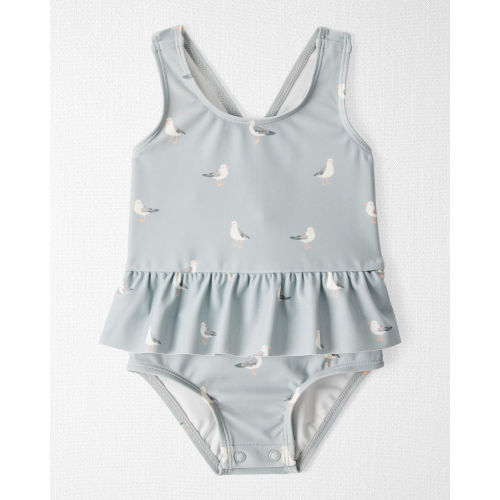 Baby Girl Recycled Seagull-Print Ruffle Swimsuit - Little Planet | Carter's