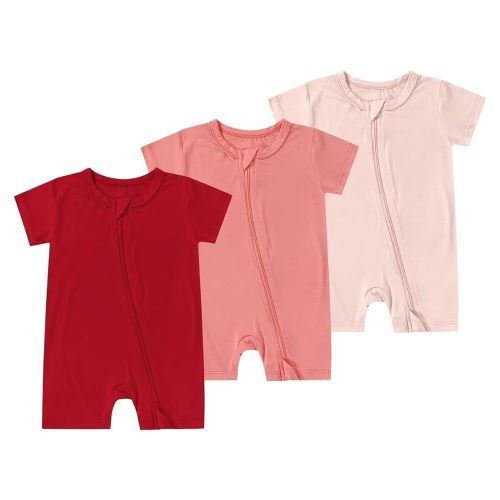 Teach Leanbh Unisex Baby 3 Pack Bamboo Viscose Pajamas 2 Way Zipper Short Sleeve Romper Jumpsuit Sleep and Play