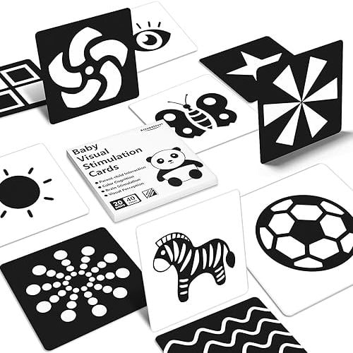 Tummy Time & Visual Stimulation High Contrast Baby Cards - 40 Pages Black & White Newborn Toys for Brain Development 0-3 Months, 20 Pcs 5.5"x5.5" Infant Learning Flashcard Set
