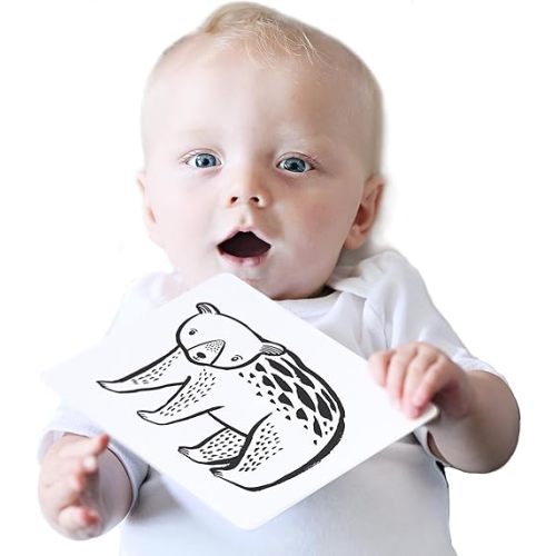 Wee Gallery Black and White Art Flash Cards for Babies, High Contrast Educational Animal Picture Cards, Baby Visual Stimulation, Brain and Memory Development in Infants and Toddlers - Woodland Animals