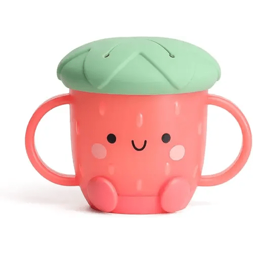 Itzy Ritzy Toddler Snack Cup - Spill-Proof Snack Cup for Toddlers with Soft Silicone Lid for Easy Food Access - Easy-To-Hold Kids Snack Container With Handles - Ideal for 12 months & Up (Strawberry)