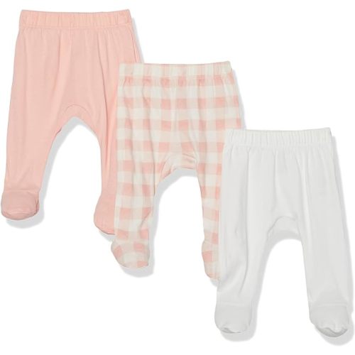 HonestBaby Baby 3-Pack Footed Pants Roomy Fit Pull on Bottoms 100% Organic Cotton for Infant Baby Boys, Girls, Unisex