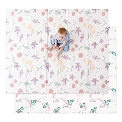 JumpOff Jo Baby Play Mat - Large Folding Foam Play Mat for Infants, Babies, Toddlers, Waterproof, Double-Sided (70" x 59") - Fairy Blossom