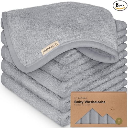 6-Pack Baby Washcloths - Soft Absorbent Viscose from Bamboo Wash Cloths for Babies, Kids, Toddlers, Infant, Newborn Bath Towels, Gentle on Sensitive Skin, 10x10 Reusable Face Towels (Cool Gray)