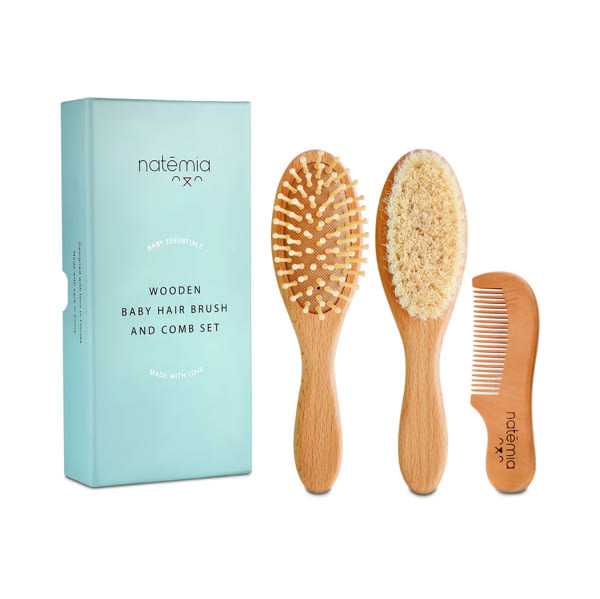 3-Piece Wooden Baby Hair Brush Set by Natemia
