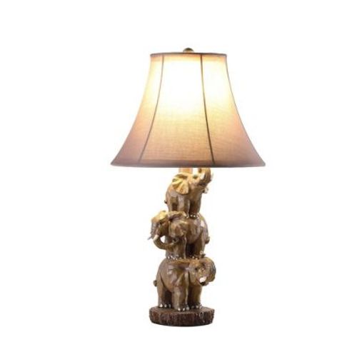21" Wildlife 3 Stacked Elephant Polyresin Table Lamp Brown - Ore International: Neutral Finish, Ul Listed