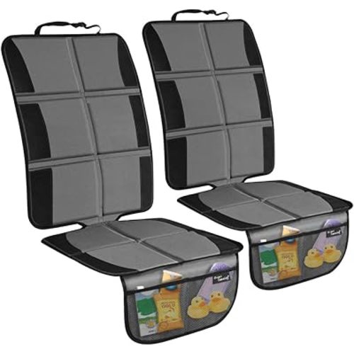Car Seat Protector, 2 Pack Large Car Seat Protectors for Child Baby Car Seat with Organizer Pockets, Thick Padding Waterproof Car Seat Protector, Auto Vehicle Leather Seats Dog Mat Cover Pads, Grey