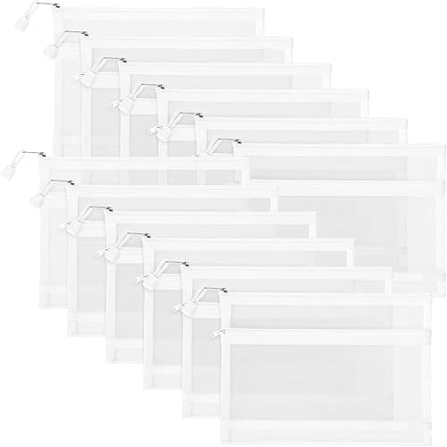 Outfit Storage, 12 Pieces Zipper Nylon Mesh Pouch, Multipurpose Bags (2 Layers-White, A5)