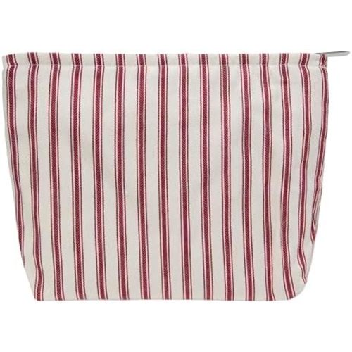 PAZIMIIK Makeup Bag Large Cotton Zipper Pouch for Purse Travel Canvas Make Up Organizer for Women Cosmetic,Vintage Stripe Red