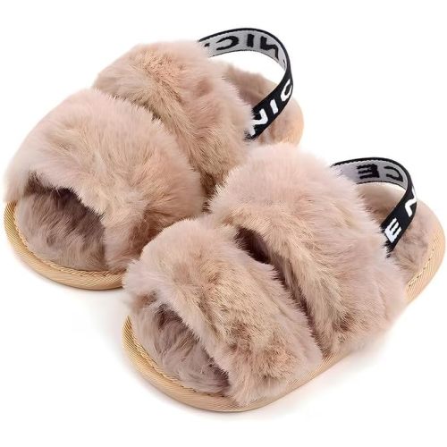 QIETION Girl's Soft Plush Lightweight House Slippers Non Slip Cross Band Slip on Open Toe Cozy Indoor Outdoor Slippers