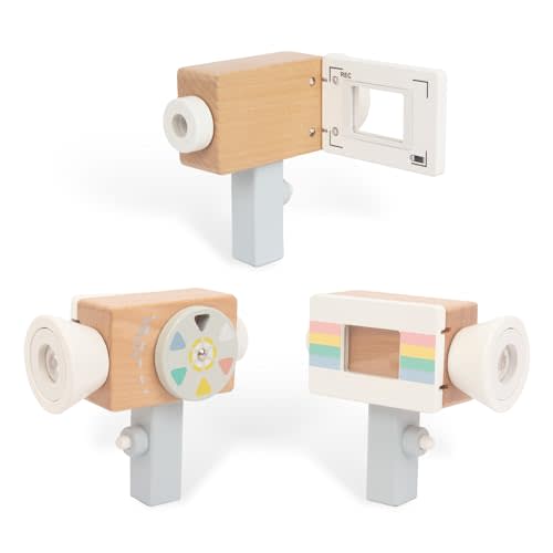 Wooden Mini Pretend Video Camera Toy for Toddlers 1 2 3 Years Old, Christmas Birthday Gifts Photographed Props for Boys Girls Children Kids