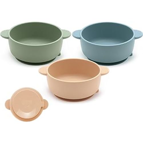 Baby Bowls with Suction, 3 Pack Baby Led Weaning Supplies, Soft Silicone Food Bowl for Babies Kids Toddlers, BPA Free, Microwave and Dishwasher Safe, Multicolor