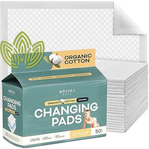 Organic Cotton Disposable Changing Pad Liners | Large 18x24 Hypoallergenic Ultra Absorbent & Waterproof Super Soft, Quilted Underpads for Baby Diaper Table & Travel, Leak Proof & Mess Free [50-Pack]