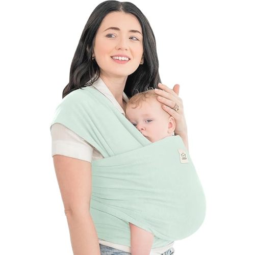 KeaBabies Baby Wrap Carrier - All in 1 Original Breathable Baby Sling, Lightweight,Hands Free Baby Carrier Sling, Baby Carrier Wrap, Baby Carriers for Newborn, Infant, Baby Wraps Carrier (Light Mint)