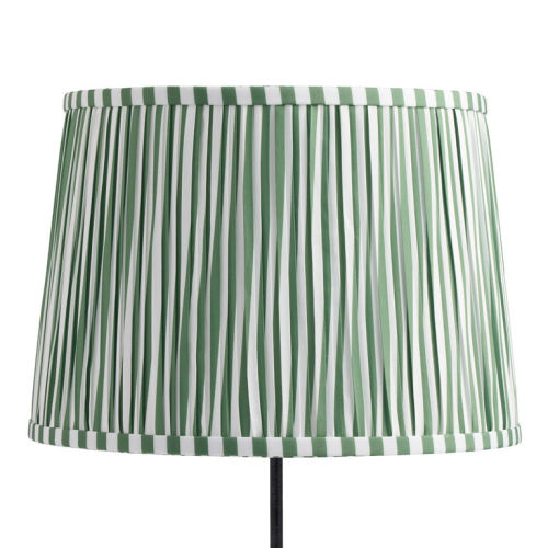 Green and White Cotton Offset Stripe Drum Table Lamp Shade