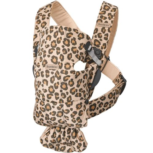 BabyBjörn Baby Carrier Mini, Cotton, Beige/Leopard | Newborn Carrier (7-15 lbs), Ergonomic, Easy-to-Use
