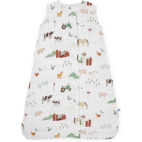 Little Unicorn 0-6 Month Premium Muslin Sleep Sack 1.1 TOG | Soft & Breathable Muslin Cotton for safer sleep | 2 way zipper (Farmyard)