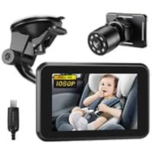 Itomoro Baby Car Camera USB Plug, 4.3" HD Car Baby Monitor with Camera Night Vision, Safety Seat Baby Car Mirror for Rear Facing 5 Mins Easy Installation