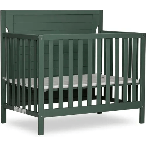 Dream On Me Bellport 4 in 1 Convertible Mini/Portable Crib In Safari Green, Non-Toxic Finish, Made of Sustainable New Zealand Pinewood, With 3 Mattress Height Settings, 40"L x 25"W x 33"H
